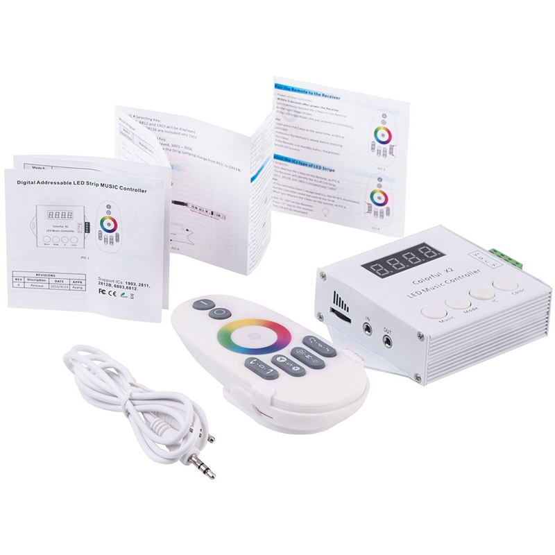 DC5/12/24V, X2 Dream Color LED Music Controller, Built-in Multi Progams With Wireless RF Touch Remote Audio interface For Addressable LED Strips DC5/12/24V, X2 Dream Color LED Music Controller, Built-in Multi Progams With Wireless RF Touch Remote Audio interface For Addressable LED Strips